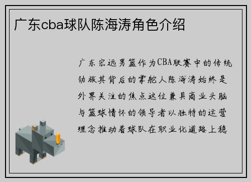 广东cba球队陈海涛角色介绍